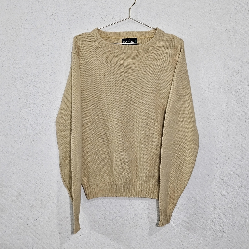 Vintage Pine State 100% Orlon Acrylic Crew-Neck Sweater Size Medium Beige